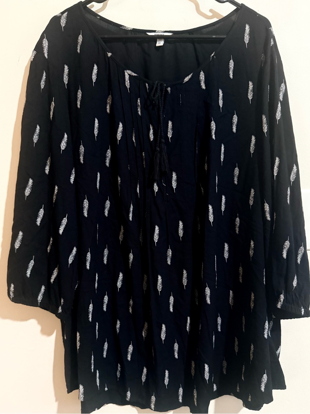 Sonoma Black Tunic with White Feather Print